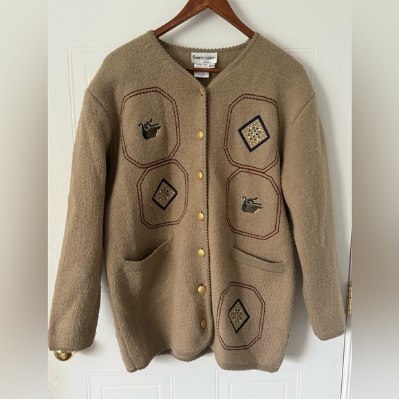 Franco Valeri Sweaters - Franco Valeri Vintage 100% Wool Cardigan Sweater beige Fall Winter Size Medium.